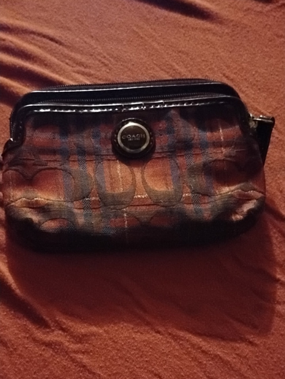 Coach Plaid Signature Wristlet in Brown and Blue